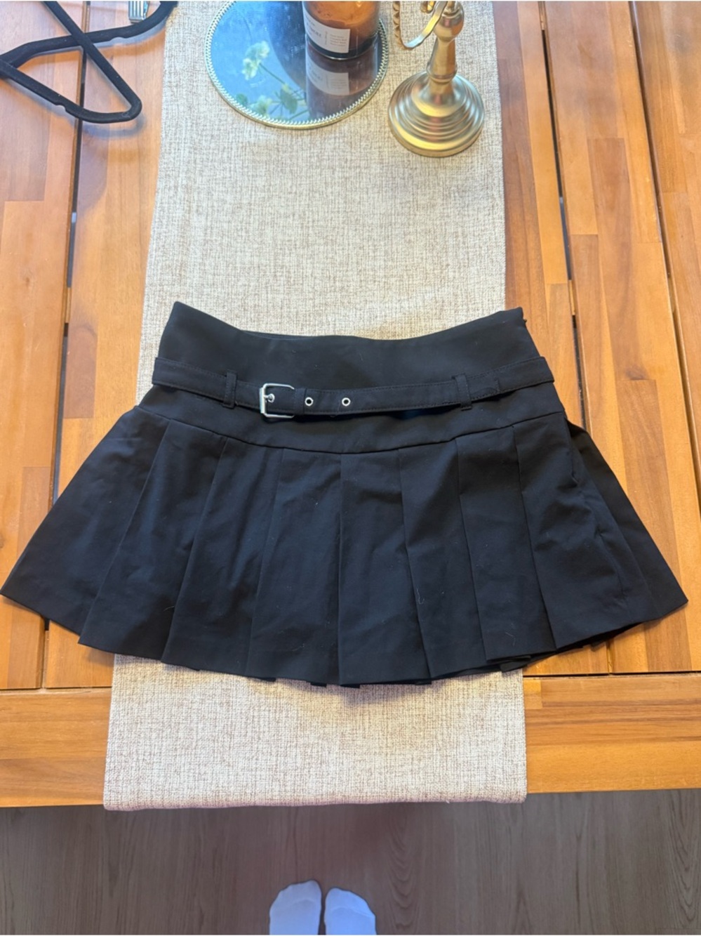 Zara Black Pleated Mini Skirt with Buckle Belt & Built In Shorts